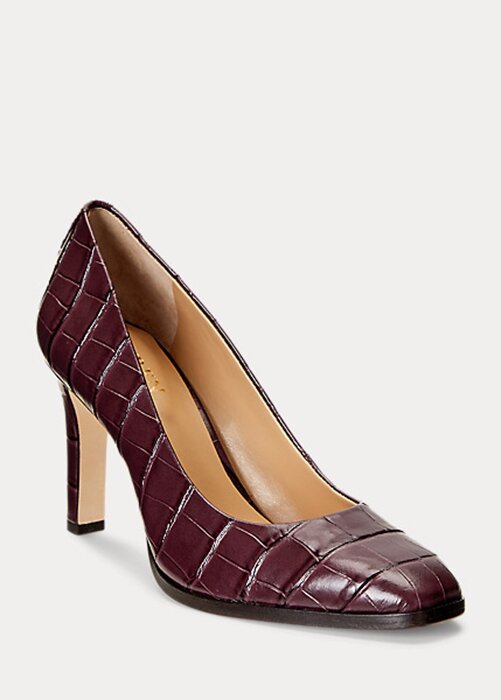 Dark Red Women’s Ralph Lauren Camila Embossed Leather Heels Dark Red Women’s Ralph Lauren Camila Embossed Leather Heels