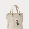 Ecru Multi Women’s Ralph Lauren Canvas Small New Orleans Polo Bear Tote Bags