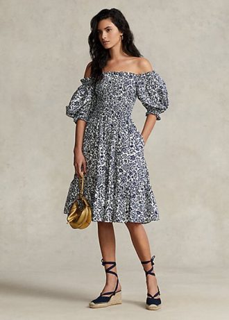 Flower Women’s Ralph Lauren Floral Blouson-Sleeve Cotton Dress
