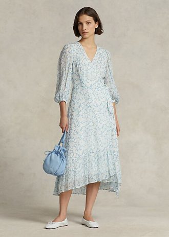 Flower Women’s Ralph Lauren Floral Crinkle Georgette Wrap Dress