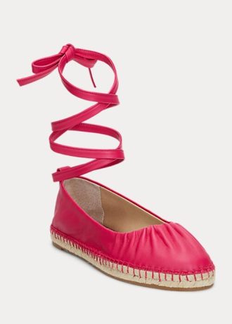 Fuchsia Women’s Ralph Lauren Cecilia Nappa Leather Lace-Up Flat Shoes