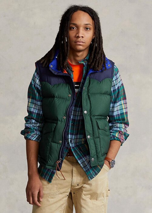 Green Men’s Ralph Lauren Water-repellent Down Western Gilet Jackets Green Men’s Ralph Lauren Water-repellent Down Western Gilet Jackets