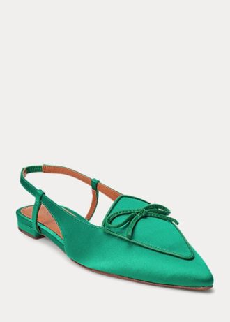 Green Women’s Ralph Lauren Silk-Blend Satin Slingback Flat Shoes