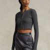Grey Women’s Ralph Lauren Ribbed Button-Front Cropped Tops Grey Women’s Ralph Lauren Ribbed Button-Front Cropped Tops