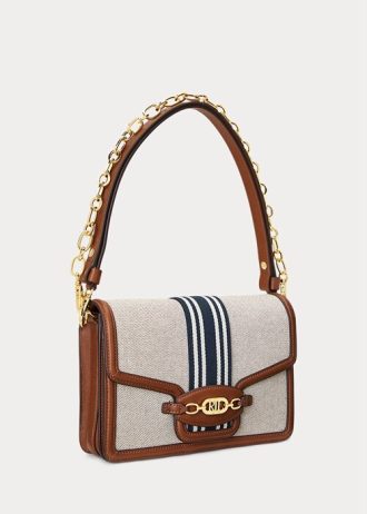 Lauren Tan /Navy Women’s Ralph Lauren Striped Canvas Medium Handbag