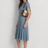 Lauren Tan /Navy Women’s Ralph Lauren Striped Canvas Medium Handbag