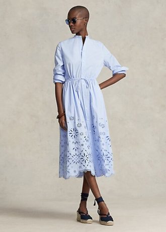 Light Blue Women’s Ralph Lauren Eyelet-Embroidered Dress