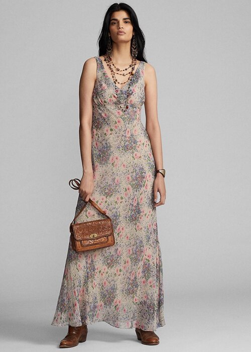 Multicolor / Brown Women’s Ralph Lauren Floral Crinkled Silk Chiffon Dress Multicolor / Brown Women’s Ralph Lauren Floral Crinkled Silk Chiffon Dress