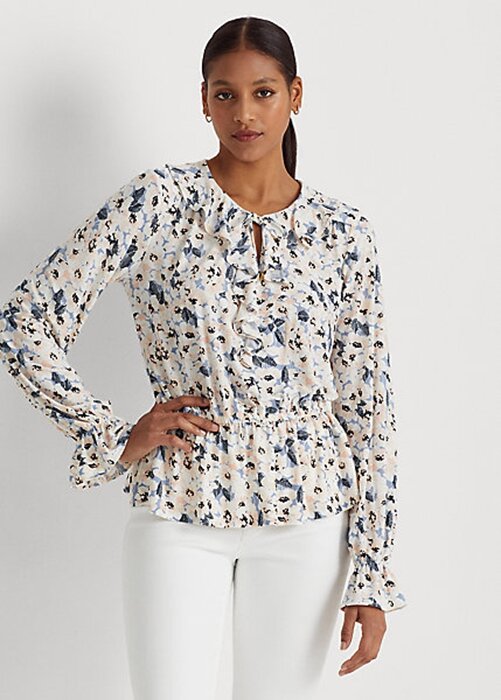 Multicolor Women’s Ralph Lauren Floral Jersey Tie-Neck Peplum Tops Multicolor Women’s Ralph Lauren Floral Jersey Tie-Neck Peplum Tops