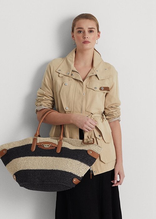 Natural/Black/Lauren Tan Women’s Ralph Lauren Striped Straw Medium Daphney Tote Bags Natural/Black/Lauren Tan Women’s Ralph Lauren Striped Straw Medium Daphney Tote Bags