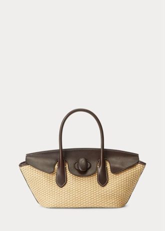 Natural Women’s Ralph Lauren Leather & Straw Medium Bellport Satchel Bags