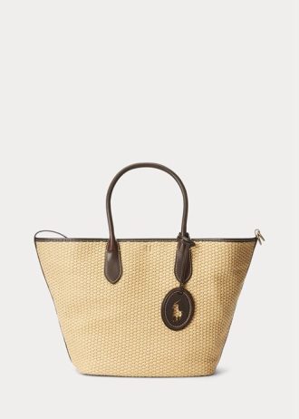 Natural Women’s Ralph Lauren Leather-Trim Straw Medium Bellport Tote Bags