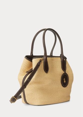 Natural Women’s Ralph Lauren Leather-Trim Straw Medium Bellport Tote Bags