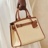 Natural Women’s Ralph Lauren Raffia & Calfskin Medium RL50 Handbag