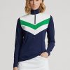 Navy / Green Women’s Ralph Lauren Chevron-Stripe Quarter-Zip Sweatshirts