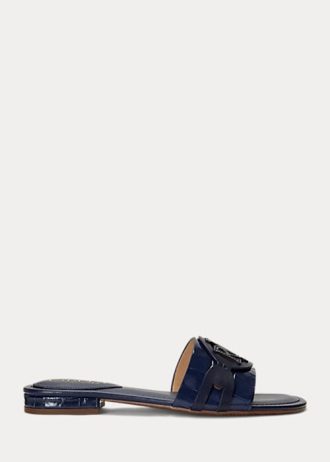 Navy Women’s Ralph Lauren Alegra Crocodile-Embossed Leather Flat Shoes