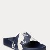 Navy Women’s Ralph Lauren Audrina Logo Faux-Leather Slippers