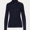 Navy Women’s Ralph Lauren Buttoned Cashmere Turtleneck Sweaters Navy Women’s Ralph Lauren Buttoned Cashmere Turtleneck Sweaters