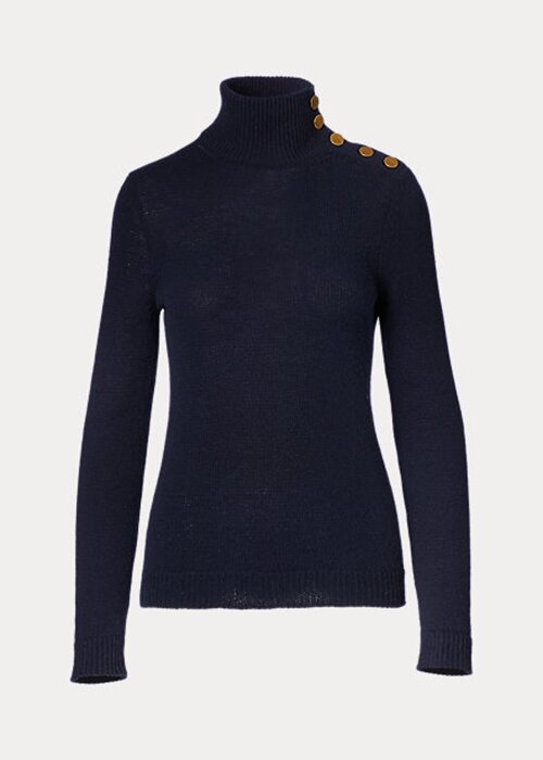 Navy Women’s Ralph Lauren Buttoned Cashmere Turtleneck Sweaters Navy Women’s Ralph Lauren Buttoned Cashmere Turtleneck Sweaters