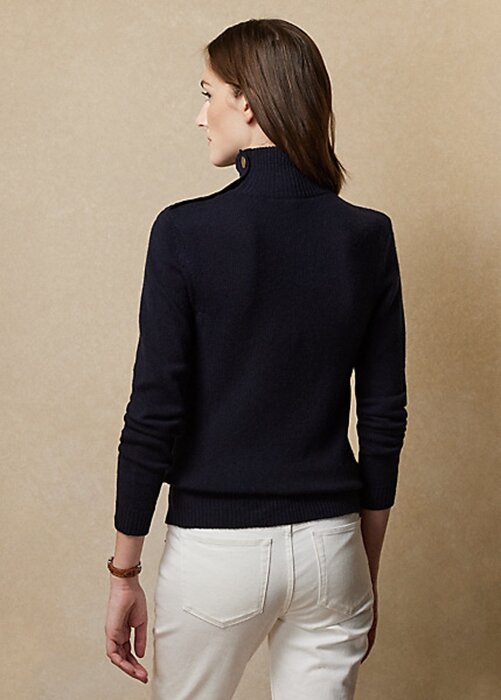Navy Women’s Ralph Lauren Buttoned Cashmere Turtleneck Sweaters Navy Women’s Ralph Lauren Buttoned Cashmere Turtleneck Sweaters
