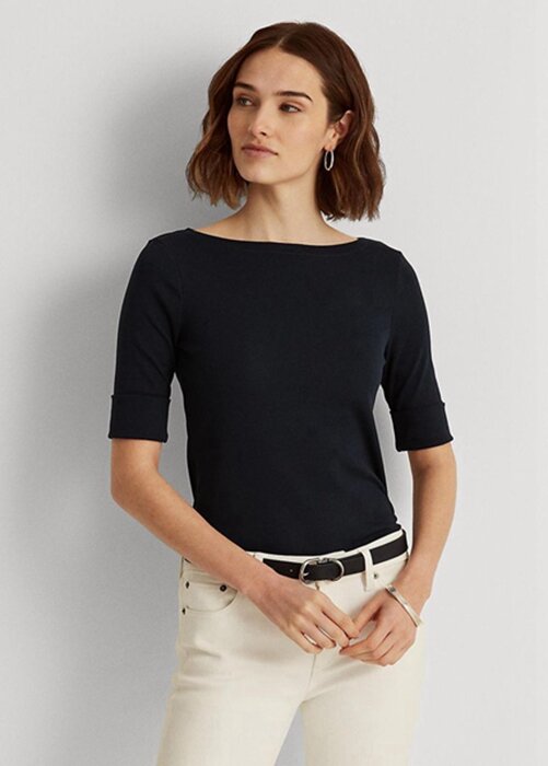 Navy Women’s Ralph Lauren Cotton Boatneck Tops Navy Women’s Ralph Lauren Cotton Boatneck Tops