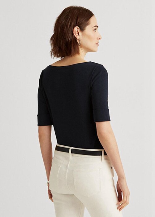Navy Women’s Ralph Lauren Cotton Boatneck Tops Navy Women’s Ralph Lauren Cotton Boatneck Tops