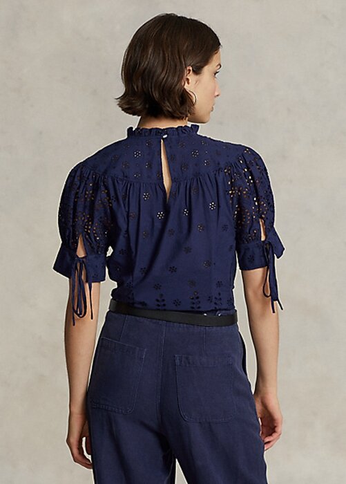 Navy Women’s Ralph Lauren Eyelet-Embroidered Cotton Tops Navy Women’s Ralph Lauren Eyelet-Embroidered Cotton Tops