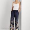 Navy Women’s Ralph Lauren Floral Charmeuse Wide-Leg Pants