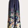 Navy Women’s Ralph Lauren Floral Charmeuse Wide-Leg Pants