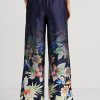 Navy Women’s Ralph Lauren Floral Charmeuse Wide-Leg Pants