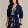 Navy Women’s Ralph Lauren Floral-Embroidered Gauze Maxidress Dress Navy Women’s Ralph Lauren Floral-Embroidered Gauze Maxidress Dress