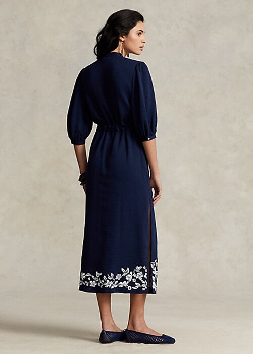 Navy Women’s Ralph Lauren Floral-Embroidered Gauze Maxidress Dress Navy Women’s Ralph Lauren Floral-Embroidered Gauze Maxidress Dress