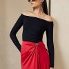 Navy Women’s Ralph Lauren Mulberry Silk Off-the-Shoulder Sweaters