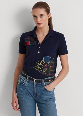 Navy Women’s Ralph Lauren Patchwork Piqué Polo Shirts