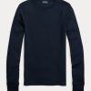 Navy Women’s Ralph Lauren Ribbed Suede-Trim Long-Sleeve T Shirts