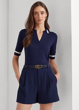 Navy Women’s Ralph Lauren Silk-Blend Short-Sleeve Sweaters