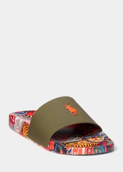Olive Men’s Ralph Lauren Patch-Print Slippers Olive Men’s Ralph Lauren Patch-Print Slippers