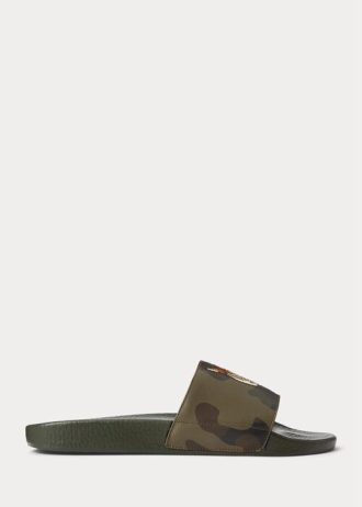 Olive Men’s Ralph Lauren Tiger Camo Leather Slippers