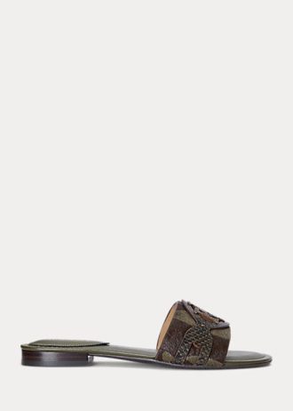 Olive Women’s Ralph Lauren Alegra Zebra-Print Haircalf Flat Shoes