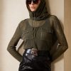 Olive Women’s Ralph Lauren Funnelneck Silk-Linen Mesh Sweaters