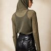 Olive Women’s Ralph Lauren Funnelneck Silk-Linen Mesh Sweaters
