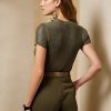 Olive Women’s Ralph Lauren Lacquered Silk Short-Sleeve Sweaters