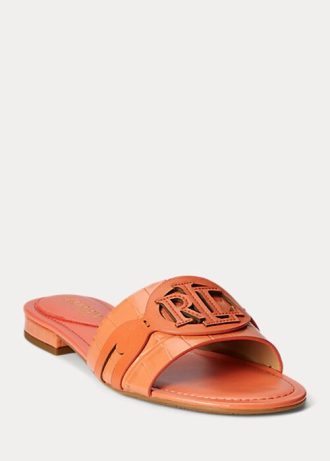 Orange Women’s Ralph Lauren Alegra Crocodile-Embossed Leather Flat Shoes
