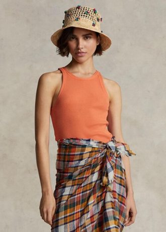 Orange Women’s Ralph Lauren Rib-knit Cotton Tanks