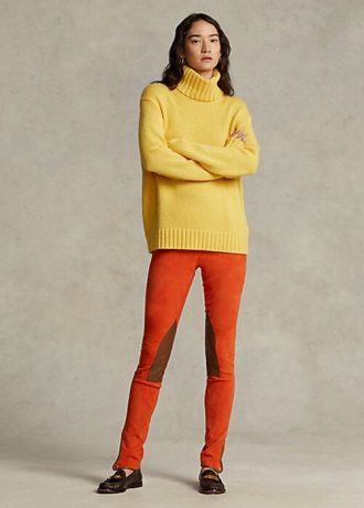 Orange Women’s Ralph Lauren Stretch Lambskin Suede Jodhpur Leggings