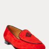 Red Women’s Ralph Lauren Laurel Embroidered Goat-Suede Loafers