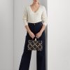 Refined Navy/Modern Gold Women’s Ralph Lauren Foil-Print Leather Medium Marcy Satchel Bags