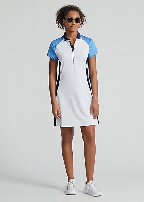 White / Blue Women’s Ralph Lauren Color-Blocked Stretch Jersey Dress White / Blue Women’s Ralph Lauren Color-Blocked Stretch Jersey Dress