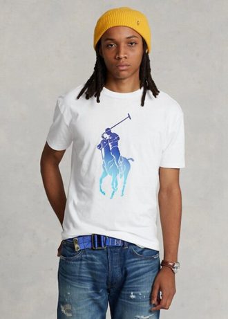 White Men’s Ralph Lauren Classic Fit Big Pony Jersey T Shirts White Men’s Ralph Lauren Classic Fit Big Pony Jersey T Shirts