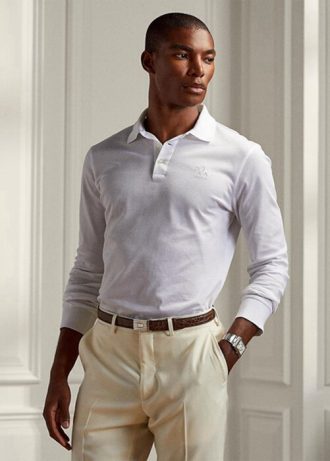 White Men’s Ralph Lauren Custom Slim Fit Pique Polo Shirts